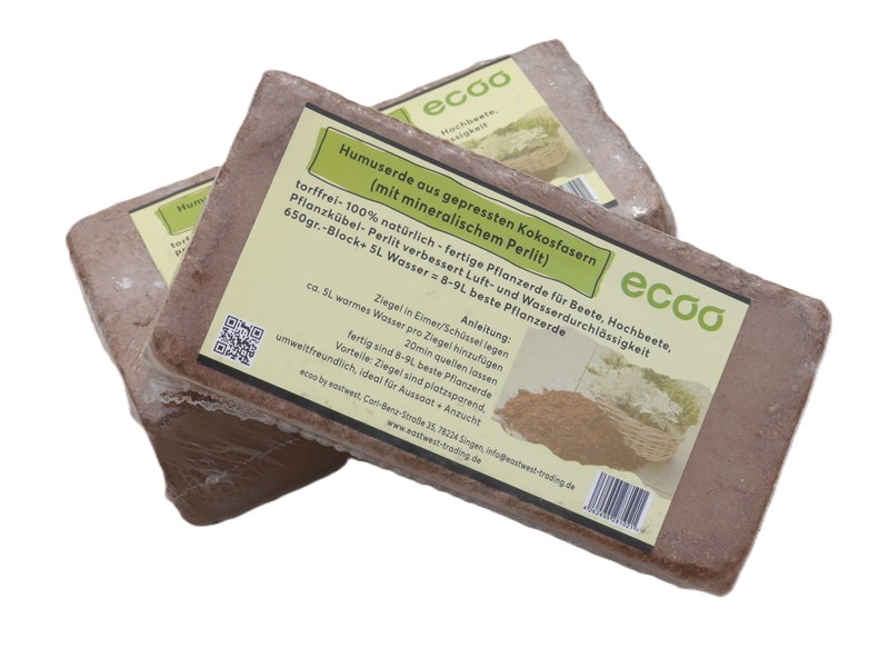 Humuserde I Kokoserde ECOO mit mineralischem Perlit/650gr. je Block 4er Set