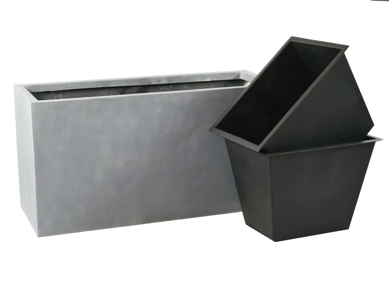 Komplettset 2-teilig: Pflanzkübel mit Einsatz, Fiberglas betongrau 100x40x50