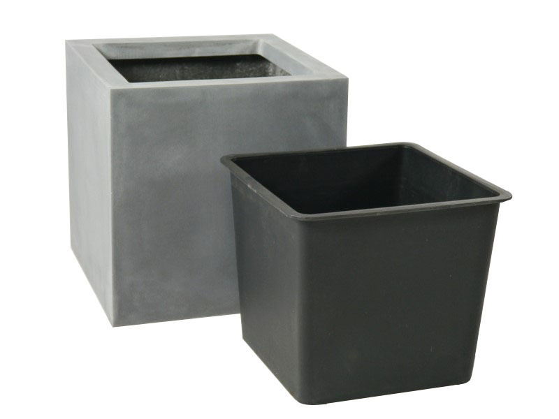 Komplettset 2-teilig: Pflanzkübel mit Einsatz, Fiberglas betongrau 50x50x50