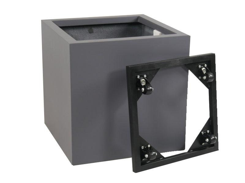 Komplettset 2-teilig: Pflanzkübel mit Roller, Fiberglas anthrazit 50x50x50