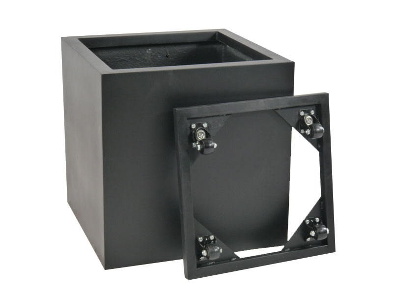 Komplettset 2-teilig: Pflanzkübel mit Roller, Fiberglas schwarz 50x50x50