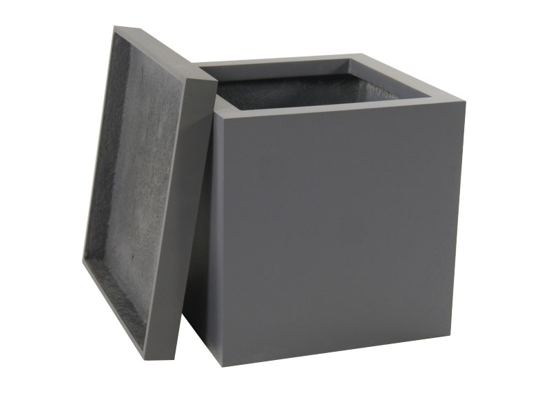 Komplettset 2-teilig: Pflanzkübel mit Untersetzer, Fiberglas anthrazit 50x50x50