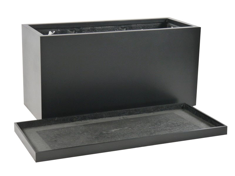 Komplettset 2-teilig: Pflanzkübel mit Untersetzer, Fiberglas schwarz 100x40x50