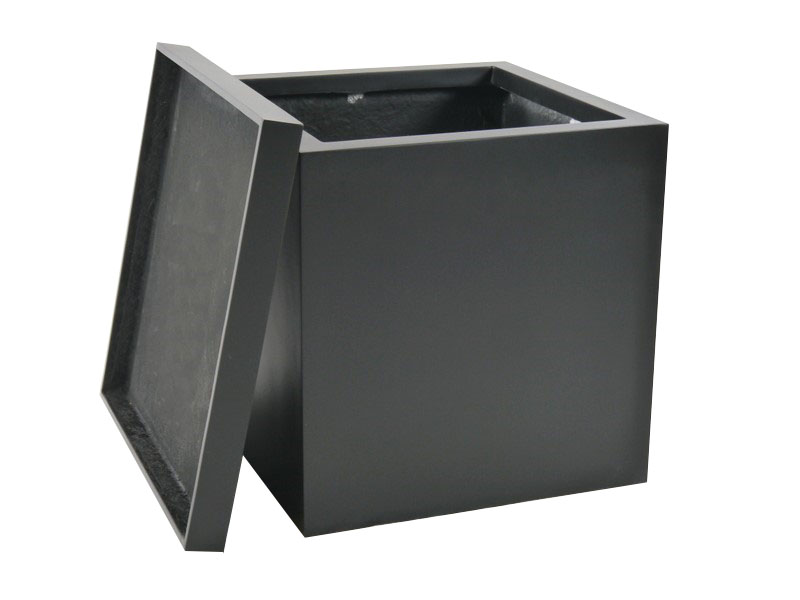 Komplettset 2-teilig: Pflanzkübel mit Untersetzer, Fiberglas schwarz 50x50x50