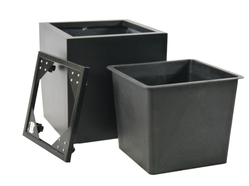 Komplettset 3-teilig: Pflanzkübel mit Einsatz und Roller, Fiberglas schwarz 50x50x50