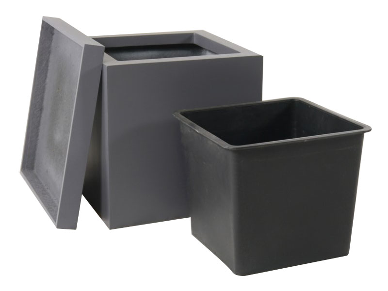 Komplettset 3-teilig: Pflanzkübel mit Untersetzer und Einsatz, Fiberglas anthrazit 50x50x50