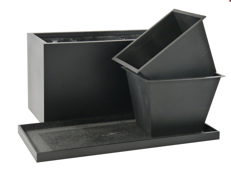 Komplettset 3-teilig: Pflanzkübel mit Untersetzer und Einsatz, Fiberglas schwarz 100x40x50