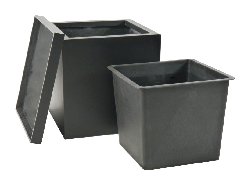 Komplettset 3-teilig: Pflanzkübel mit Untersetzer und Einsatz, Fiberglas schwarz 50x50x50