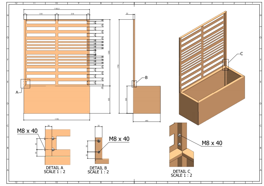 Pflanztrog mit Rankgitter aus Cortenstahl, rostfarben - jetzt reduziert 